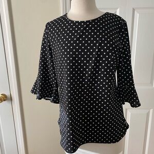 Polka Dot Ruffle-Sleeve Women’s Top - Black/White